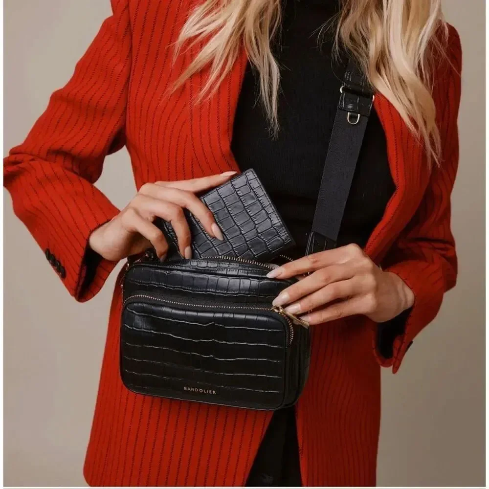 Bandolier miller convertible black alligator crossbody bag & strap nwot